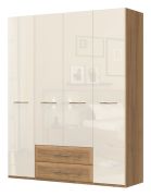 Armoire penderie Gataivai 37 | Beige brillant & Noyer | 224 x 182 x 56 cm | Rangement spacieux