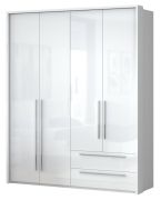 Armoire portes battantes avec cadre LED Siumu 28 | Blanc brillant | 226 x 187 x 60 cm