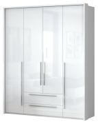 Armoire penderie à portes battantes Siumu 29 | Blanc & Blanc brillant | 226 x 187 x 60 cm | Fonction Soft Close
