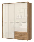 Armoire à portes battantes Gataivai 47 | Beige brillant & Noyer | 224 x 182 x 56 cm | Design haut de gamme