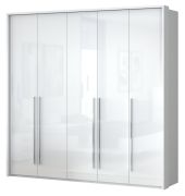 Armoire penderie à portes battantes Siumu 24 | LED intégrée | Blanc & Blanc brillant | 226 x 232 x 60 cm