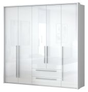 Armoire penderie à portes battantes avec cadre LED Siumu 31 | Blanc / Blanc brillant | 226 x 232 x 60 cm