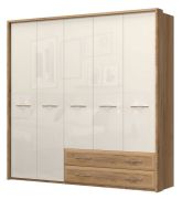 Armoire penderie Gataivai 49 avec cadre | Beige brillant & noyer | 224 x 272 x 56 cm | Rangement optimisé