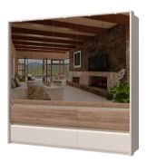 Armoire penderie avec miroir Papauta 11 | Cachemire & Chêne foncé | 226 x 232 x 60 cm | LED & Fermeture douce