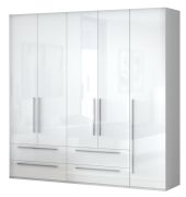 Armoire penderie Siumu 32 | Blanc & Blanc brillant | 224 x 227 x 56 cm | Design moderne