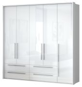Armoire à portes battantes avec cadre LED Siumu 32 | Blanc & Blanc Brillant | 226 x 232 x 60 cm