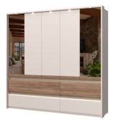 Armoire avec miroir Papauta 09 | Cachemire & Chêne foncé | 226 x 232 x 60 cm | LED & Fermeture douce