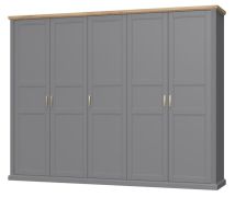 Armoire penderie Lotofaga 17 | Gris & Noyer | 227 x 291 x 59 cm | Design contemporain | Finition haut de gamme