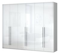 Armoire penderie Siumu 25 | Blanc & Blanc brillant | 224 x 272 x 56 cm | 6 portes, Soft Close