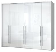 Armoire penderie à portes battantes Siumu 25 avec cadre LED | Blanc & Blanc brillant | 226 x 277 x 60 cm