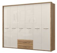 Armoire penderie à portes battantes Gataivai 50 | Beige brillant & Noyer | 224 x 272 x 56 cm | Design moderne