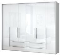 Armoire penderie à portes battantes Siumu 35 avec cadre LED | Blanc brillant | 226 x 277 x 60 cm