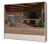 Armoire penderie avec miroir Papauta 14 | Cachemire & Chêne foncé | 226 x 277 x 60 cm | LED & Fermeture douce