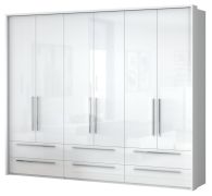 Armoire penderie à portes battantes Siumu 36 | Blanc & Blanc brillant | 226 x 277 x 60 cm | Soft Close