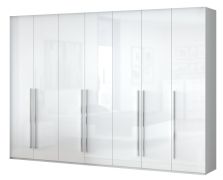 Armoire penderie Siumu 26 | Blanc & Blanc brillant | 224 x 317 x 56 cm | Soft Close | 7 portes