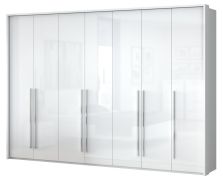 Armoire penderie à portes battantes Siumu 26 | LED intégrées | Blanc & Blanc brillant | 226 x 322 x 60 cm