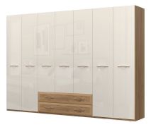 Armoire penderie Gataivai 42 | Beige brillant & Noyer | 224 x 272 x 56 cm | Finitions haut de gamme