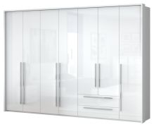 Armoire penderie portes battantes Siumu 37 | Blanc brillant | 226 x 322 x 60 cm | Design moderne