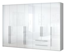 Armoire penderie Siumu 37 | Blanc & Blanc brillant | 224 x 317 x 56 cm | Rangement spacieux