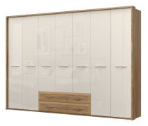 Armoire portes battantes Gataivai 51 | Beige brillant & Noyer | 224 x 272 x 56 cm | Rangement spacieux