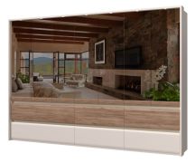 Armoire penderie avec miroir Papauta 17 | Cachemire & Chêne foncé | 226 x 322 x 60 cm | LED & Fermeture douce