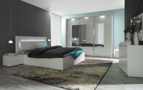 Chambre à coucher complète - Set B Psara, 5 pièces, Couleur : Blanc brillant / Blanc alpin