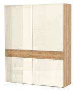 Armoire à portes coulissantes Gataivai 03 | Beige brillant & Noyer | 224 x 182 x 65 cm