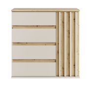 Commode / 80 x 34 x 80 cm / Chêne Artisan / Beige Cachemire / 1 porte / 4 tiroirs / 2 compartiments / Alexandroupoli 02