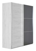 Armoire à portes coulissantes Sabadell 24 | Espace optimisé | Finition chêne blanc & anthracite | 222 x 179 x 64 cm