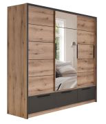 Armoire à portes coulissantes Cerdanyola 08 | Chêne/Gris | 222 x 229 x 64 cm | Grand espace de rangement