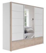 Grande armoire portes coulissantes miroir | Cerdanyola 07 chêne/blanc | 222 x 269 x 64 cm