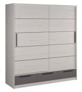 Penderie à portes coulissantes Sidonia 09 | Chêne blanc & Anthracite | 220 x 200 x 62 cm | Design moderne
