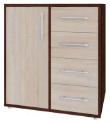 Commode étroite 4 tiroirs Curug 09 | Noyer & Orme | 96 x 90 x 44 cm | 1 porte battante, 2 grands compartiments, robuste