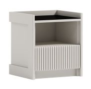 Table de chevet moderne cachemire, façade rainurée, 1 tiroir, 1 niche, plateau en verre Antisol, Soft Close & Push-to-open, 51x45x40 cm