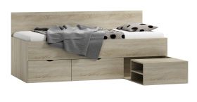 Lit enfant avec 2 tiroirs et 3 niches | Couchage 90 x 200 cm | Sommier inclus | Chêne Sonoma | Lit d’appoint avec grand espace de rangement
