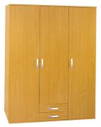 Armoire penderie Sepatan 15 | 3 portes, 2 tiroirs | Finition érable | 174 x 132 x 58 cm