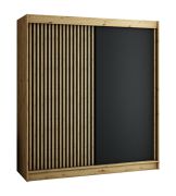 Armoire portes coulissantes Borgis 05A | Chêne Artisan & Noir mat | 200 x 200 x 62 cm | Rangement spacieux
