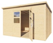 Abri de jardin à toit plat en bois avec plancher, naturel, Cabane de jardin en éléments, 3,37 x 2,90 mètres, double porte avec verre de sécurité