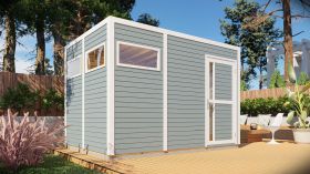 Abri de jardin Basel 03 avec plancher, gris clair laqué - en éléments de 19 mm, surface au sol : 7,70 m², toit plat