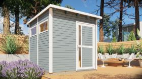 Abri de jardin Kiel 02 avec plancher, gris clair laqué - en éléments de 19 mm, surface au sol : 5,10 m², toit plat