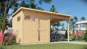 Abri de jardin Kiel 02 avec toit rapporté, plancher inclus, naturel - en éléments de 19 mm, surface au sol : 5,10 m², toit plat