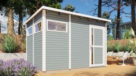 Abri de jardin Kiel 03 avec plancher, gris clair laqué - en éléments de 19 mm, surface au sol : 7,70 m², toit plat