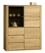 Vitrine Jussara 10, couleur : naturel, chêne partiellement massif - 150 x 124 x 42 cm (h x l x p)