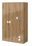 Armoire penderie 3 portes Garian 04 | Chêne / Blanc | 191 x 120 x 50 cm | Rangement optimisé