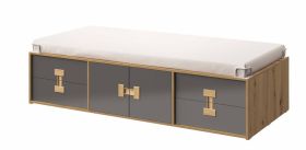 Lit pour enfant Garian 15 | Chêne & Gris brillant | 90 x 200 cm | 4 tiroirs & 2 portes