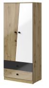 Armoire penderie Sirte 01 | Espace optimisé | Chêne, blanc et noir brillant | 190 x 80 x 50 cm