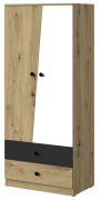 Armoire penderie portes battantes Sirte 01 | Chêne, Blanc, Noir mat | 190 x 80 x 50 cm | Rangement optimisé