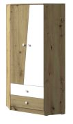 Armoire d’angle à portes battantes Sirte 02 | Chêne / Blanc mat | 190 x 87 x 87 cm | Rangement design