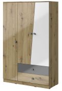 Armoire penderie Sirte 03 | Chêne, Blanc & Gris brillant | 190 x 120 x 50 cm | Design moderne