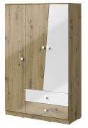 Armoire penderie 3 portes battantes Sirte 03 | Chêne & Blanc brillant | 190 x 120 x 50 cm